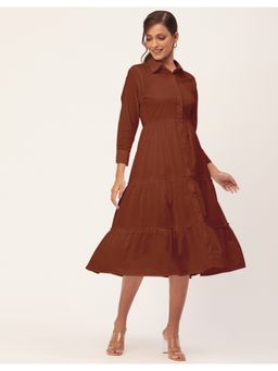 Moomaya - Collared Tiered Solid Cotton Midi Dress