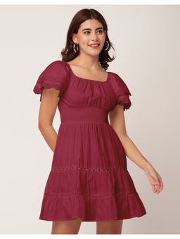 Moomaya - Layered Sleeve Chic Cotton Mini Dress