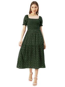 Moomaya - Printed Smocked Square Neck Midi Dress