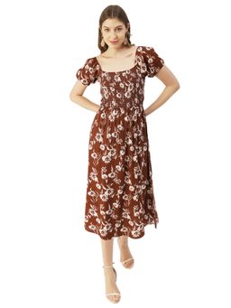 Moomaya - Puff Sleeve Midi Printed Viscose Dress