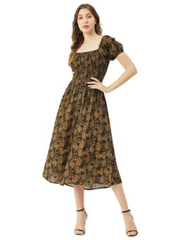 Moomaya - Puff Sleeve Midi Printed Viscose Dress