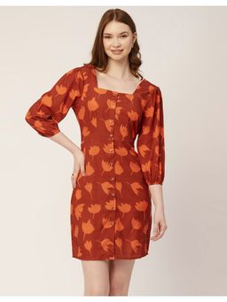 Moomaya - ButtonUp Square Neck Printed Mini Dress