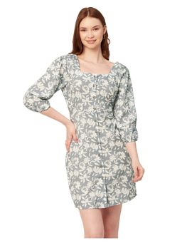 Moomaya - ButtonUp Square Neck Printed Mini Dress