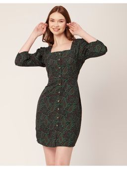 Moomaya - ButtonUp Square Neck Printed Mini Dress