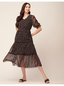 Moomaya - V-Neck Tiered Printed Midi Dress