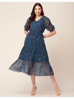 Moomaya - V-Neck Tiered Printed Midi Dress