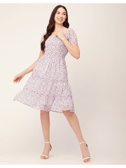 Moomaya - Knee Length Smocked Printed Dress