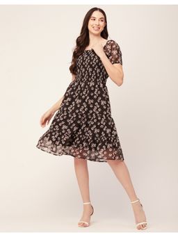 Moomaya - Knee Length Smocked Printed Dress