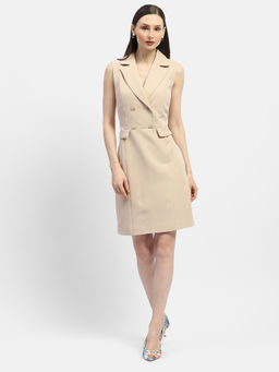 Madame - Lapel Collar Beige Blazer Dress