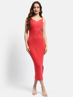 Madame - Shanaya Kapoor V-Neck Coral Bodycon Dress