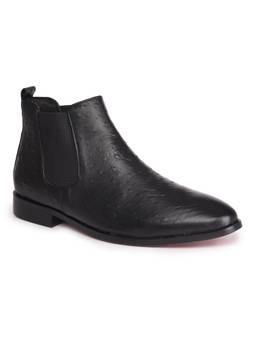 Zoom Shoes - AOP1179 Genuine Leather Mid Ankle Party Black Chelsea Boots