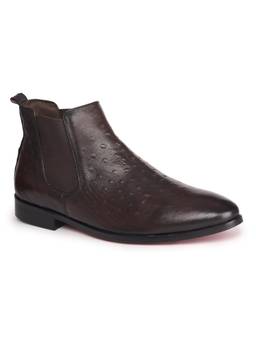 Zoom Shoes - AOP1179 Genuine Leather Mid Ankle Party Brown Chelsea Boots