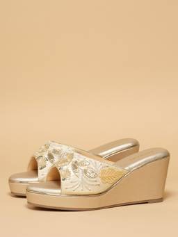 ERIDANI - Asra Gold Embroidered Wedges for Women