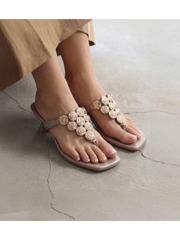 Pair ie Tales - Embellished T-Strap Statement Heels - Gold