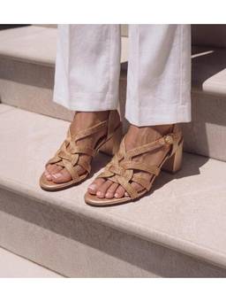 Pair ie Tales - Interwoven Strap Block Heels - Light Gold