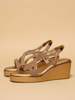 ERIDANI - Kiah Antique Bronze Embellished Ankle Strap Heels for Women