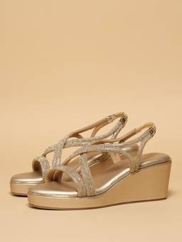 ERIDANI - Kiah Gold Embellished Ankle Strap Heels for Women