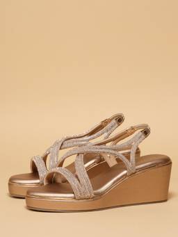 ERIDANI - Kiah Rose Gold Embellished Ankle Strap Heels for Women
