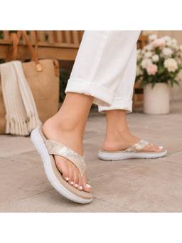 SOLETHREADS - Orbit Women Beige Comfort Flip Flops