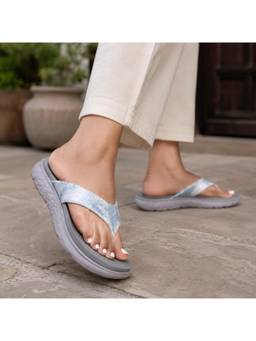 SOLETHREADS - Orbit Women Grey Comfort Flip Flops