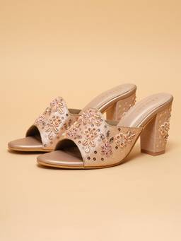 ERIDANI - Tiara Rose Gold Embroidered Sequin Block Heels