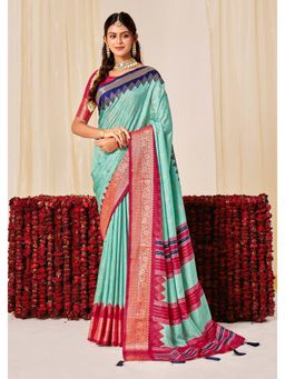 Gahan - Velvet Tussar Silk Woven Blue Saree with Unstitched Blouse