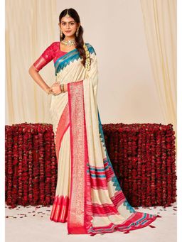Gahan - Velvet Tussar Silk Woven Off White Saree with Unstitched Blouse