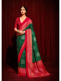 Gahan - Green Tusser Silk Crush Bandhani Saree with Unstitched Blouse