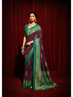 Gahan - Brown Tusser Silk Crush Bandhani Saree with Unstitched Blouse