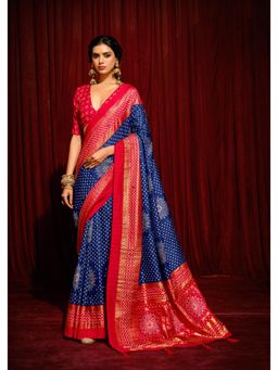 Gahan - Blue Tusser Silk Crush Bandhani Saree with Unstitched Blouse