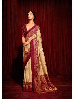 Gahan - Beige Tusser Silk Crush Bandhani Saree with Unstitched Blouse
