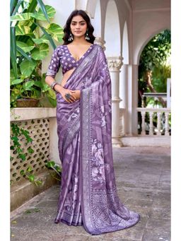 Gahan - Lavender Floral Digital Print Pashmina Silk Saree with Unstitched Blouse