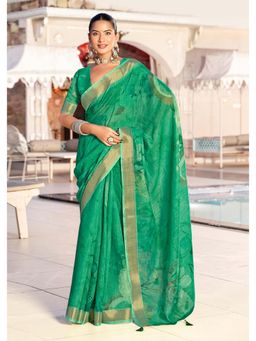 Gahan - Green Floral Digital Print Linen Silk Saree with Unstitched Blouse