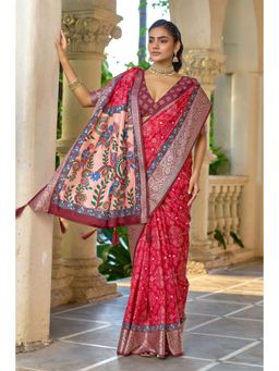 Gahan - Pink & Peach Bandhani Print Silk Saree with Unstitched Blouse