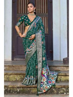 Gahan - Green Bandhani Print Silk Saree with Unstitched Blouse