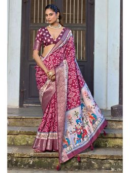 Gahan - Maroon Bandhani Print Silk Saree with Unstitched Blouse