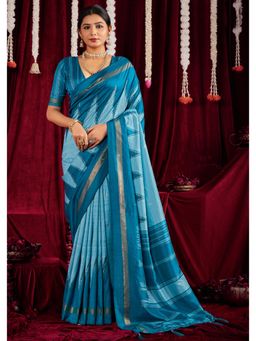 Gahan - Ikat Silk Printed Blue Saree with Unstitched Blouse