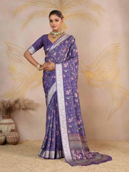 Gahan - Crepe Viscose Purple Digital Print Saree with Unstitched Blouse