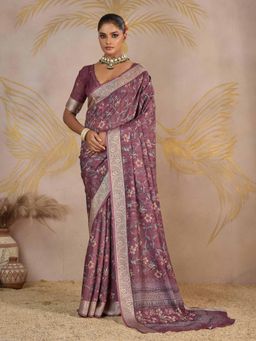 Gahan - Crepe Viscose mauve Digital Print Saree with Unstitched Blouse