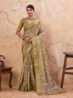 Gahan - Crepe Viscose Green Digital Print Saree with Unstitched Blouse