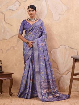 Gahan - Crepe Viscose Purple Digital Print Saree with Unstitched Blouse