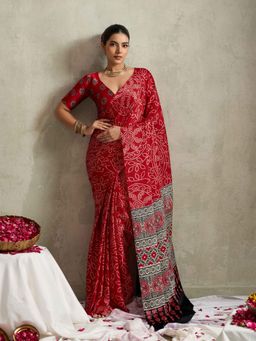 Gahan - Red Silk Bandhani Saree with Unstitched Blouse