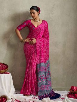 Gahan - Pink Silk Bandhani Saree with Unstitched Blouse