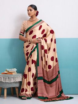 Gahan - Maroon Polka Saree with Unstitched Blouse