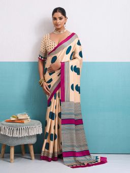 Gahan - Teal Polka Saree with Unstitched Blouse