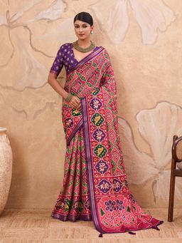 Gahan - Patola Tussar Pink & Purple Saree with Unstitched Blouse