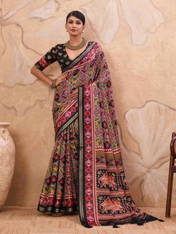 Gahan - Patola Tussar Black Saree with Unstitched Blouse