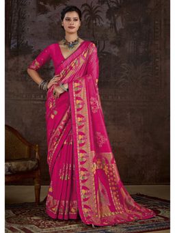 Gahan - Velvet Tussar Silk Rajwadi Printed Pink Saree with Unstitched Blouse