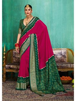 Gahan - Pink Green Banarasi Saree with Unstitched Blouse