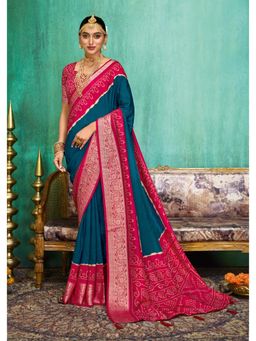 Gahan - Navy Blue Pink Banarasi Saree with Unstitched Blouse